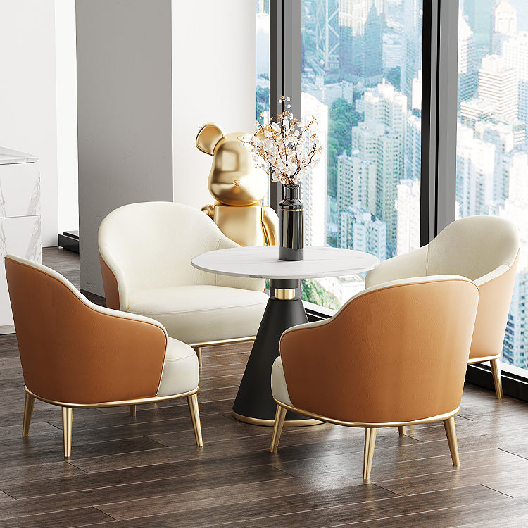 Round Table Dinette Table Contemporary Stone Dinner Room Table with Pedestal Base