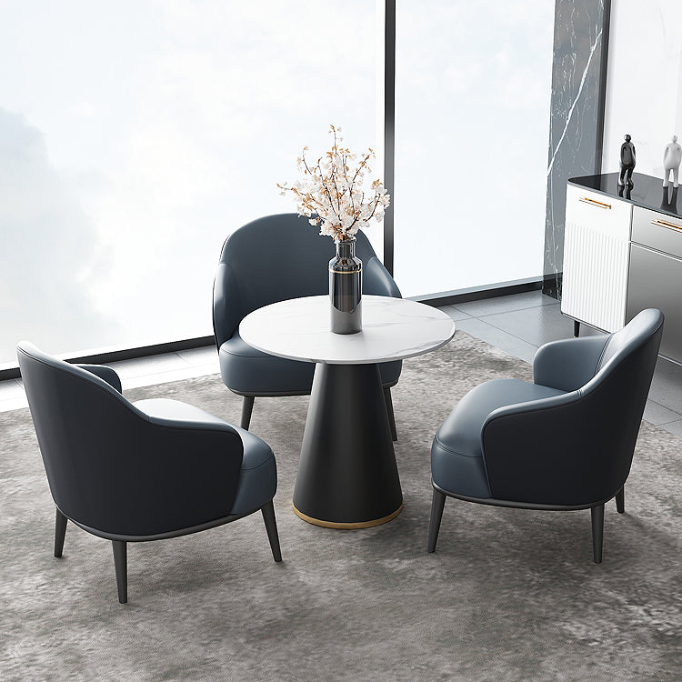 Round Table Dinette Table Contemporary Stone Dinner Room Table with Pedestal Base