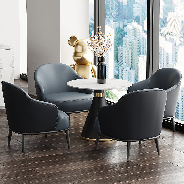 Round Table Dinette Table Contemporary Stone Dinner Room Table with Pedestal Base