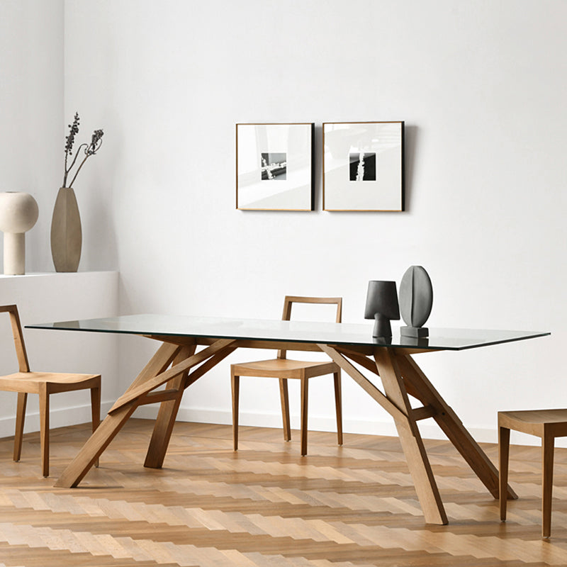 Rectangle Glass Transparent Dining Table Simplicity 4 Legs Table for Dining Room