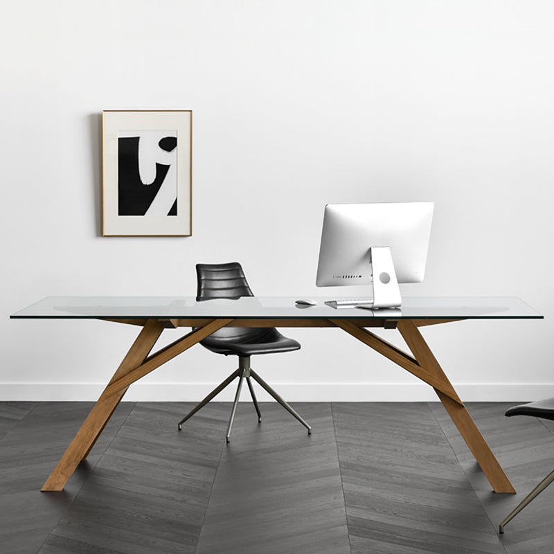 Rectangle Glass Transparent Dining Table Simplicity 4 Legs Table for Dining Room