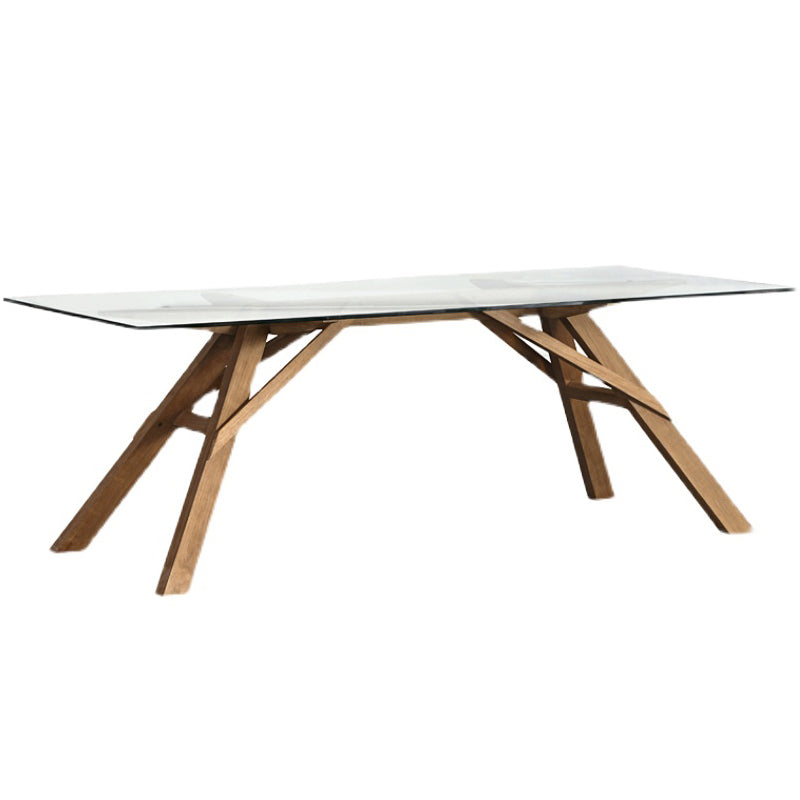 Rectangle Glass Transparent Dining Table Simplicity 4 Legs Table for Dining Room