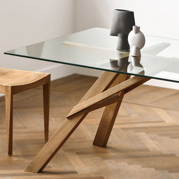 Rectangle Glass Transparent Dining Table Simplicity 4 Legs Table for Dining Room