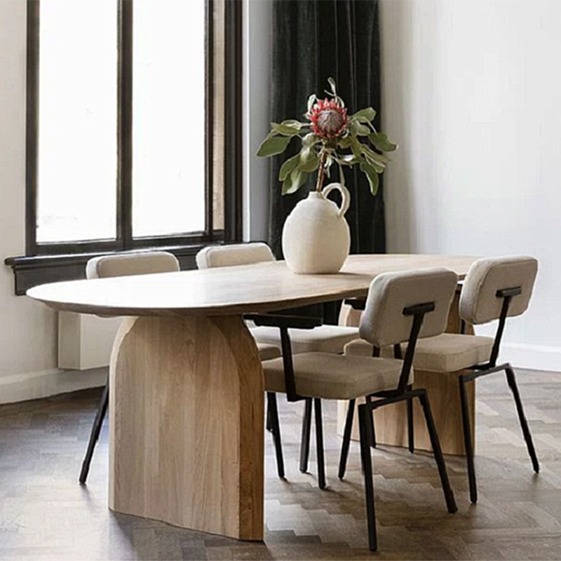 Oval Pine Solid Wood Table Modern Dining Table with Double Pedestal for Restaurant