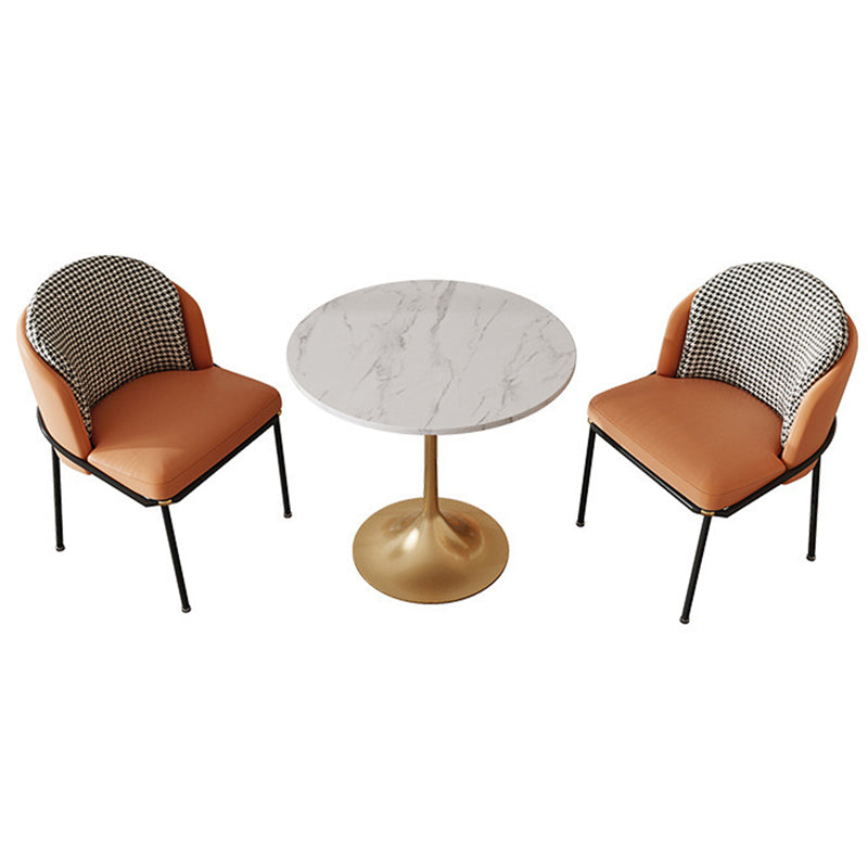Mesa de comedor redonda contemporánea de metal mesa de piedra sinterizada para comedor