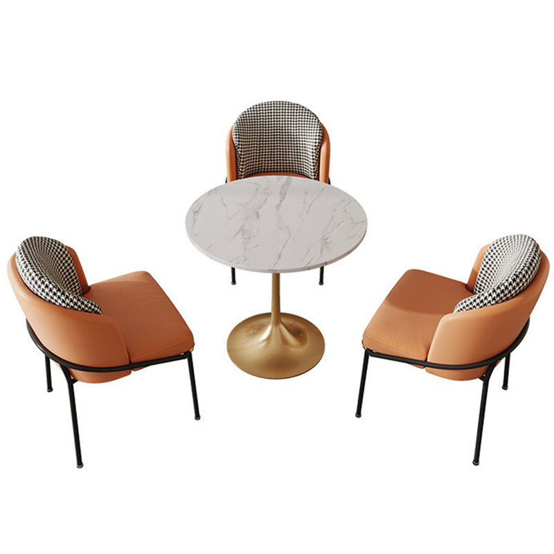 Mesa de comedor redonda contemporánea de metal mesa de piedra sinterizada para comedor