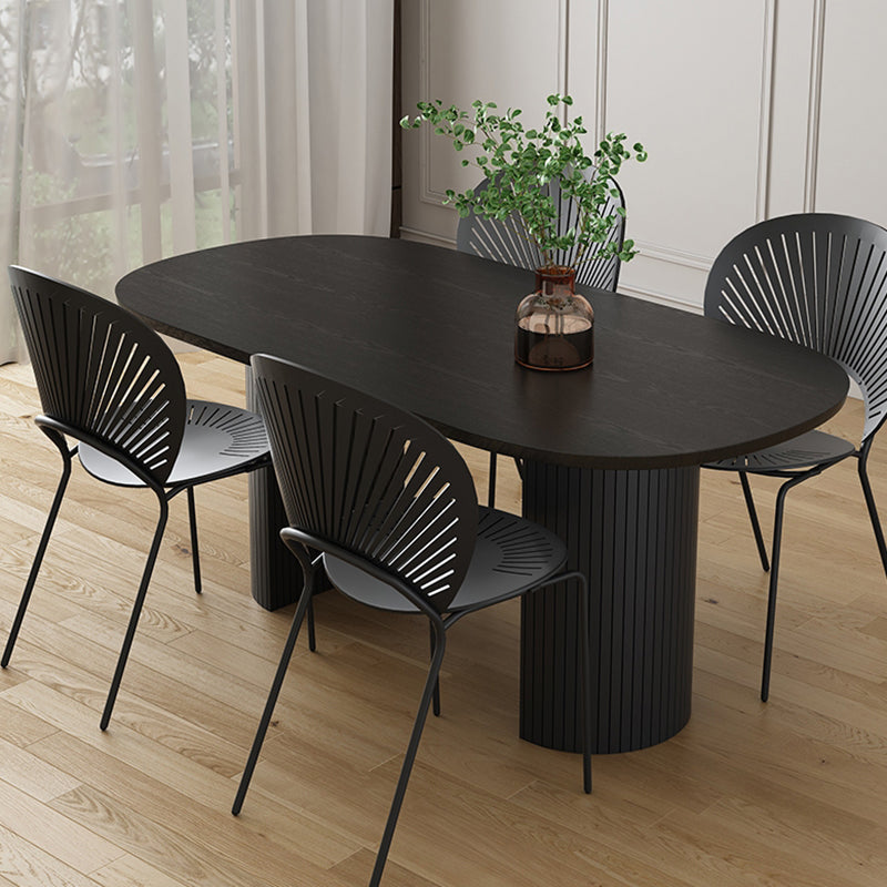 Oval Dining Table for Restaurant Contemporary Kitchen Table with Black Double Pedestal