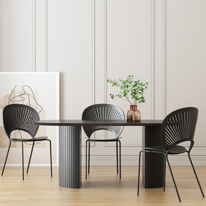 Oval Dining Table for Restaurant Contemporary Kitchen Table with Black Double Pedestal