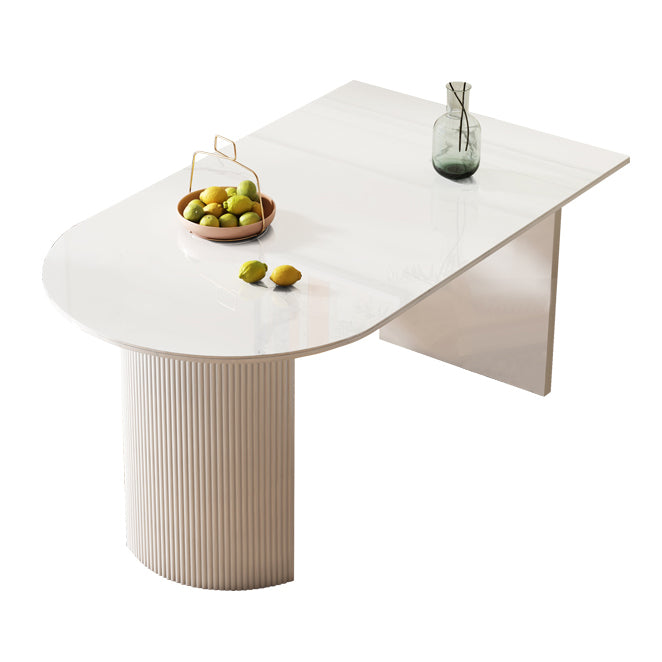 Ovale witte eettafel Gesinterde stenen tafel Eigentijds met dubbel voetstuk