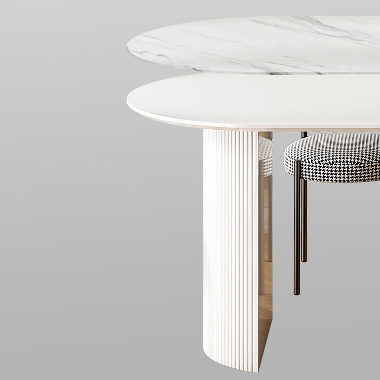 Ovale witte eettafel Gesinterde stenen tafel Eigentijds met dubbel voetstuk