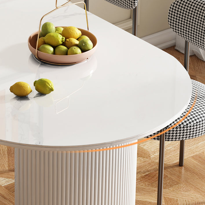 Ovale witte eettafel Gesinterde stenen tafel Eigentijds met dubbel voetstuk