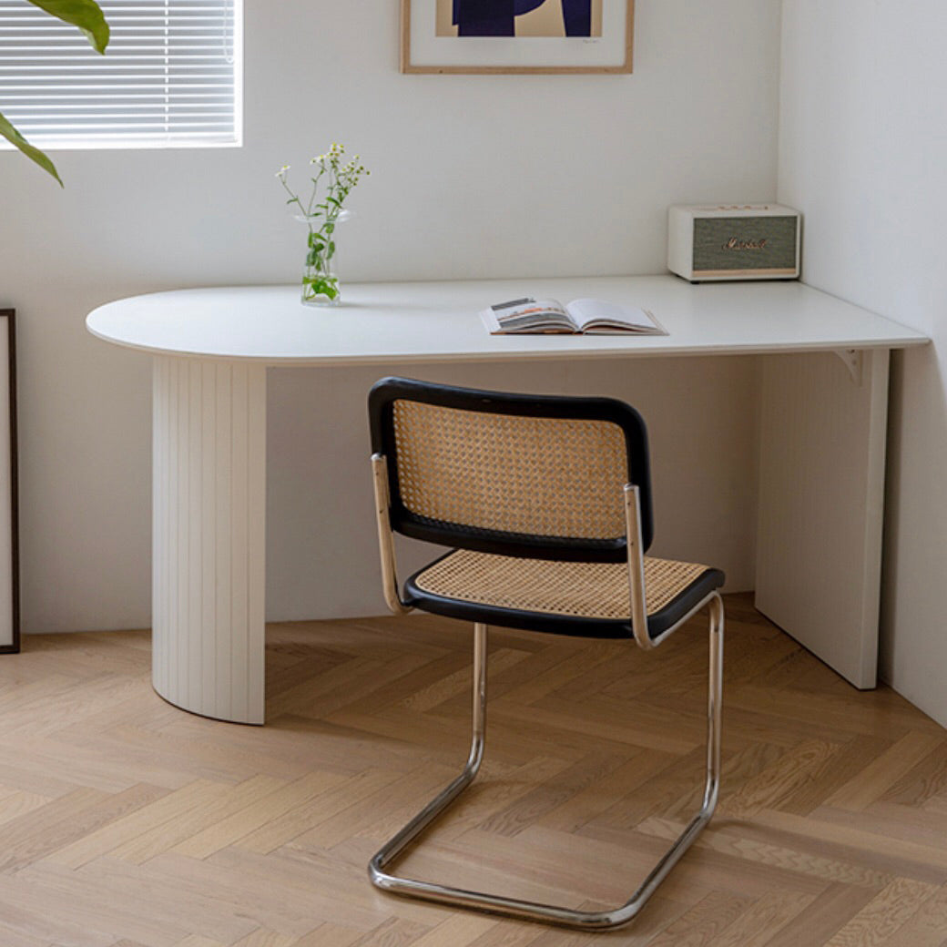 Ovale witte eettafel Gesinterde stenen tafel Eigentijds met dubbel voetstuk