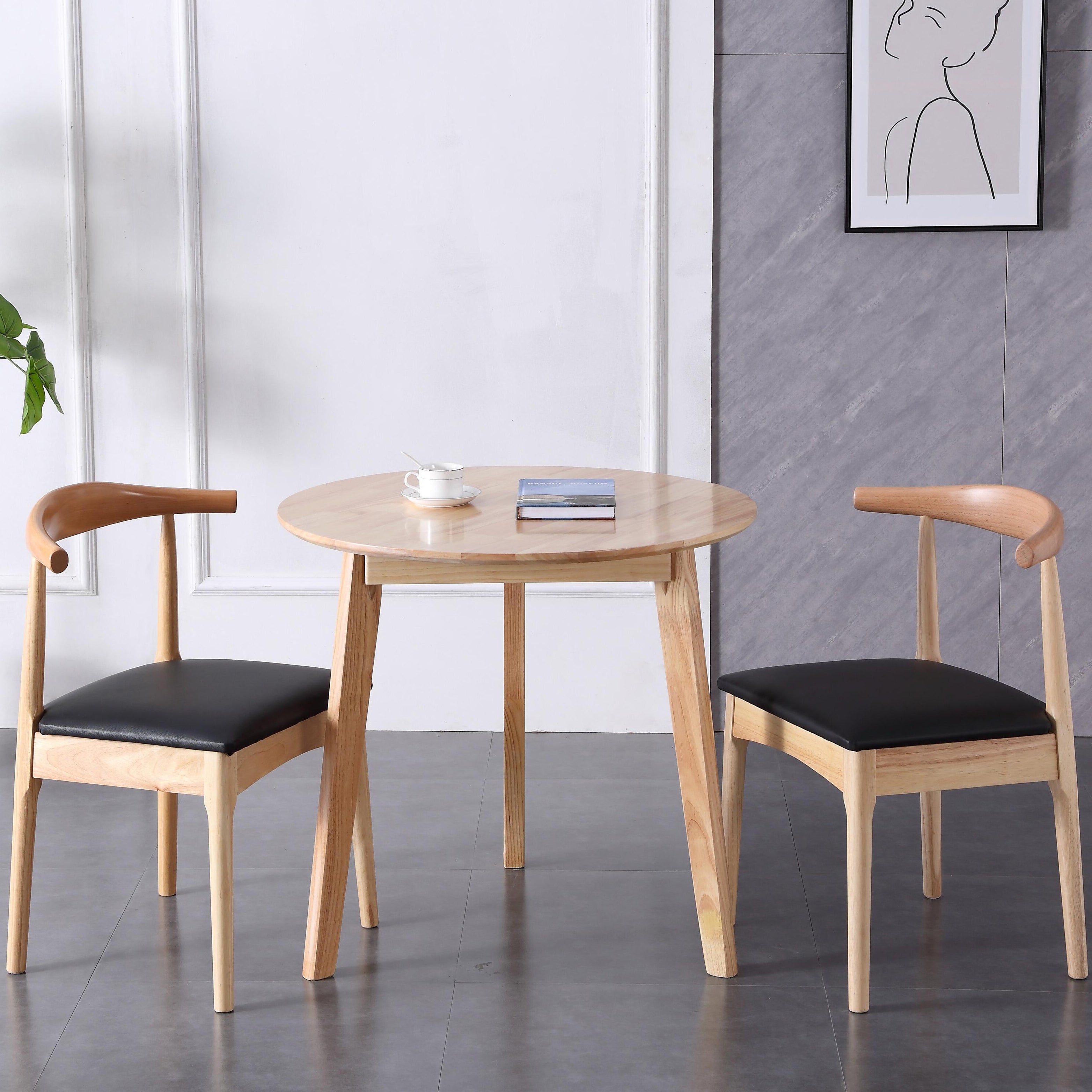 Round Shape 4 Legs Modern Dining Table Wood Color Fixed Table of Solid Wood