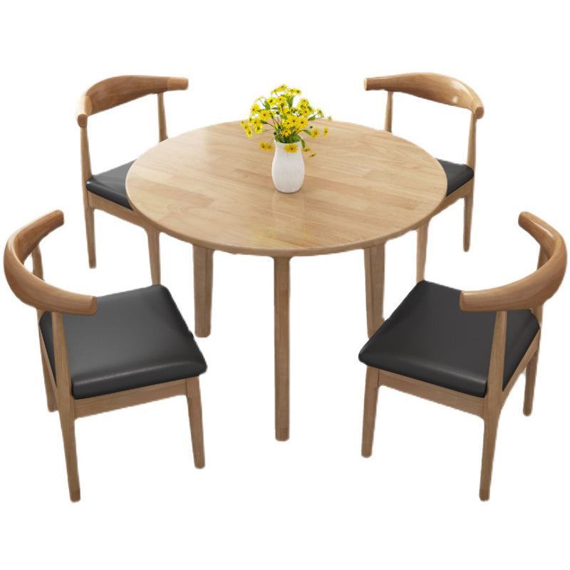 Round Shape 4 Legs Modern Dining Table Wood Color Fixed Table of Solid Wood