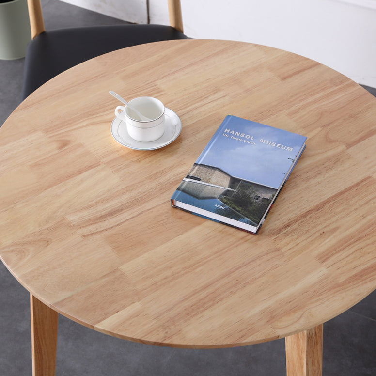 Round Shape 4 Legs Modern Dining Table Wood Color Fixed Table of Solid Wood