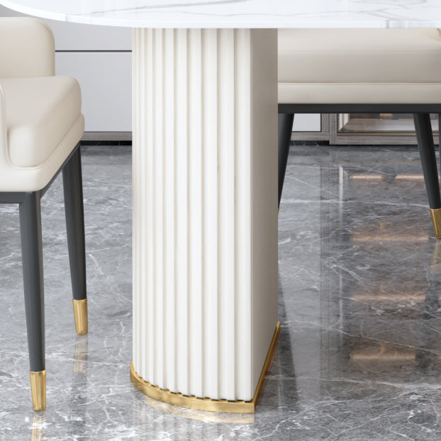 Irregular Island Sintered Stone Dining Table Modern Table in White with Metal Double Pedestal