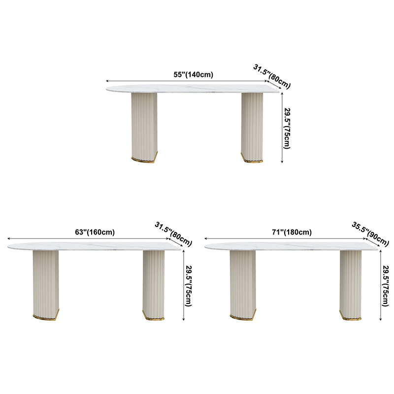 Irregular Island Sintered Stone Dining Table Modern Table in White with Metal Double Pedestal
