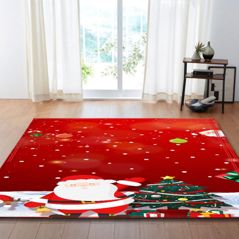 Red Modern Carpet Polyester Santa Claus Carpet Non-Slip Backing Carpet for Home Decor