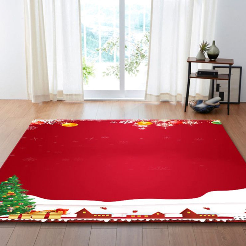 Red Modern Carpet Polyester Santa Claus Carpet Non-Slip Backing Carpet for Home Decor