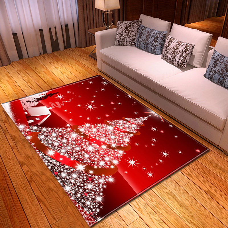 Red Modern Carpet Polyester Santa Claus Carpet Non-Slip Backing Carpet for Home Decor