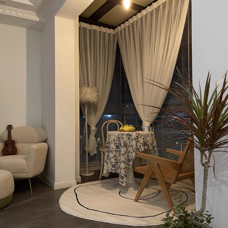 Chic Modern Rug White Polyester Area Carpet Line Pattern Easy Care Area Rug for Home Decor