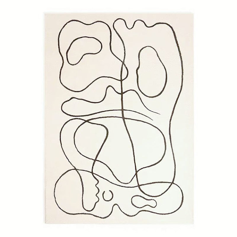 White Modern Area Carpet Line Pattern Polyester Area Rug Easy Care Washable Rug for Living Room