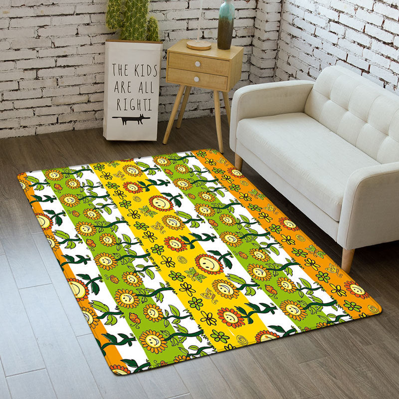Black Modern Carpet Polyester Flowers Carpet Washable Carpet for Living Room