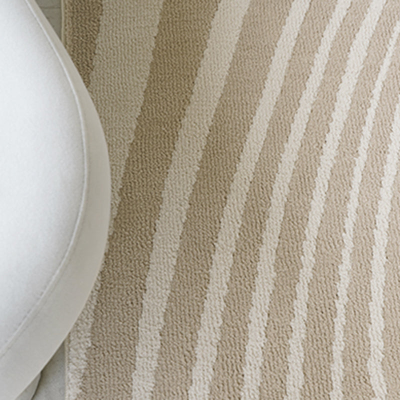 Beige Stripe Pattern Area Carpet Modern Polyester Area Rug Anti-Slip Washable Rug for Bedroom