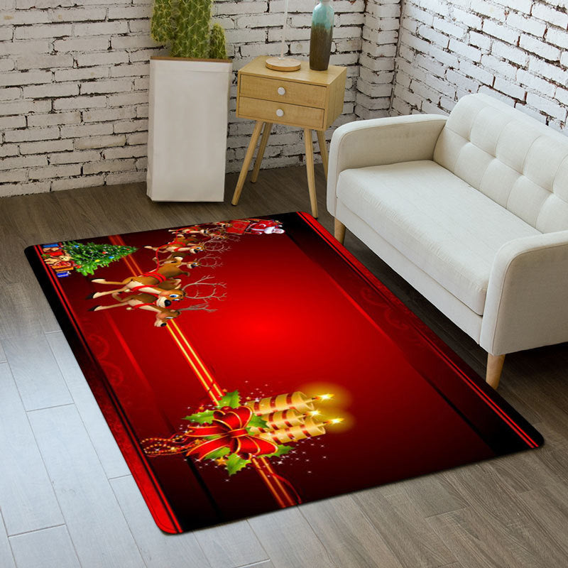 Red Santa Claus Rug Polyester Modern Area Rug Non-Slip Backing Rug for Home Decor