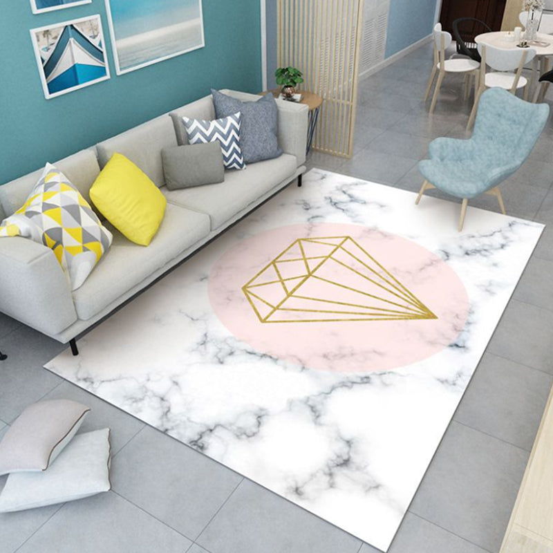 Light Pink Modern Rug Polyester Diamond Rug Non-Slip Backing Rug for Home Decor