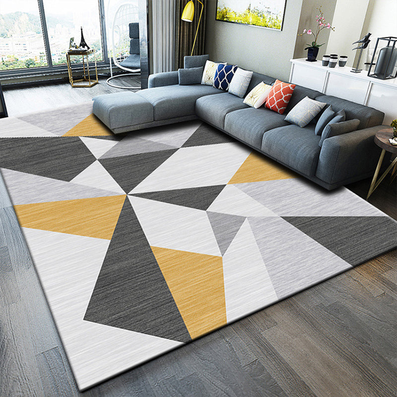 Grey Tone Simplicity Rug Polyester Geometry Print Carpet Stain Resistant Area Rug for Living Room
