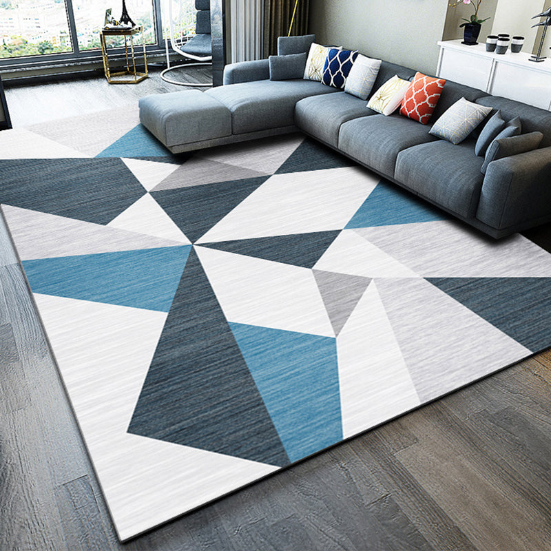 Grey Tone Simplicity Rug Polyester Geometry Print Carpet Stain Resistant Area Rug for Living Room