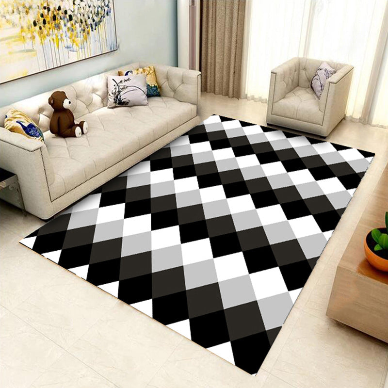 Contemporary Checkered Print Carpet Polyester Rug Stain Resistant Area Carpet for Home Decoration
