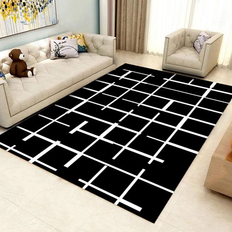 Contemporary Checkered Print Carpet Polyester Rug Stain Resistant Area Carpet for Home Decoration
