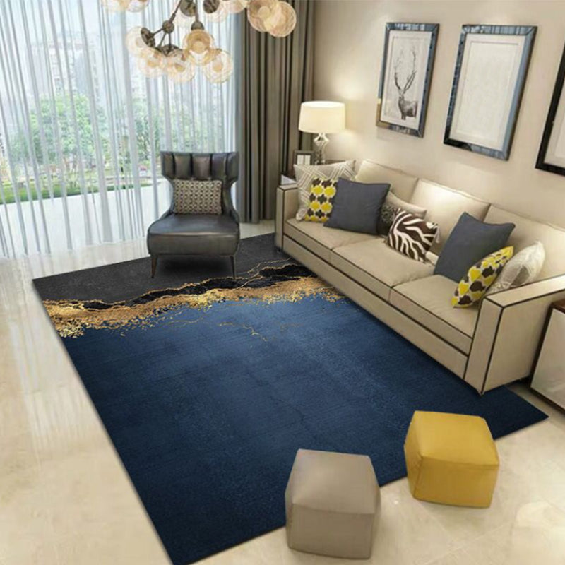 Dark Navy Modern Rug Polyester Graphic Rug Non-Slip Backing Rug for Home Decor