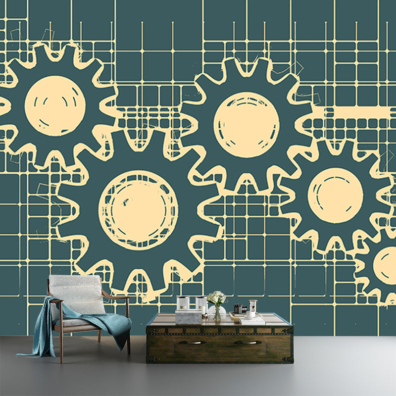 Industrial Style Gear Wall Decor for Sitting Room Water Resistant Wall Mural