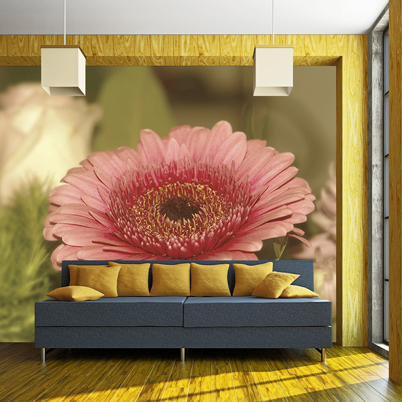 Gerbera Mural Wallpaper Minimalist for Gust Room Bedroom, Stain Resistant