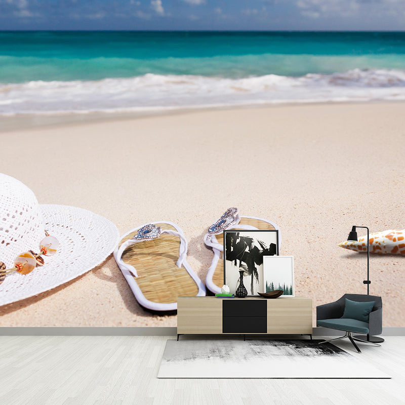 Customized Beach Mural Wallpaper Mildew Resistant for Living Room Decor