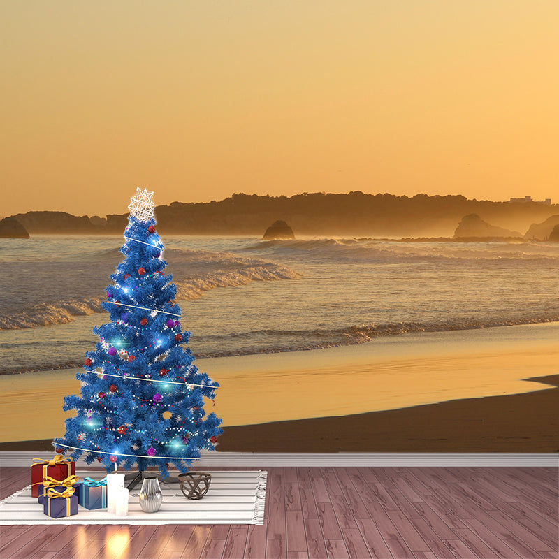 Customized Coastal Mural Wallpaper Mildew Resistant for Living Room Decor