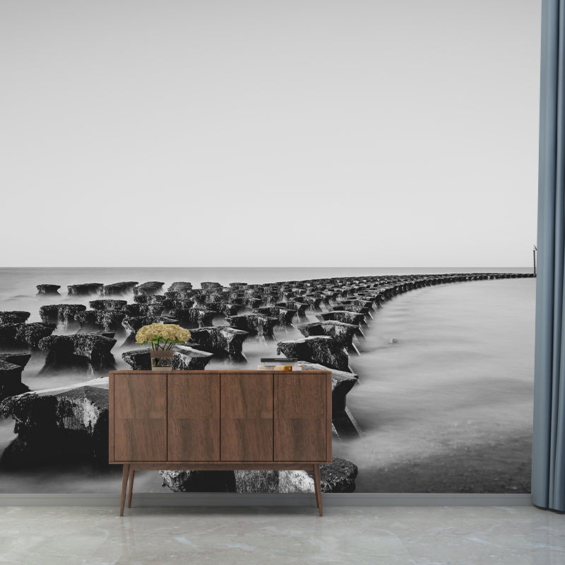 Customized Coastal Mural Wallpaper Mildew Resistant for Living Room Decor