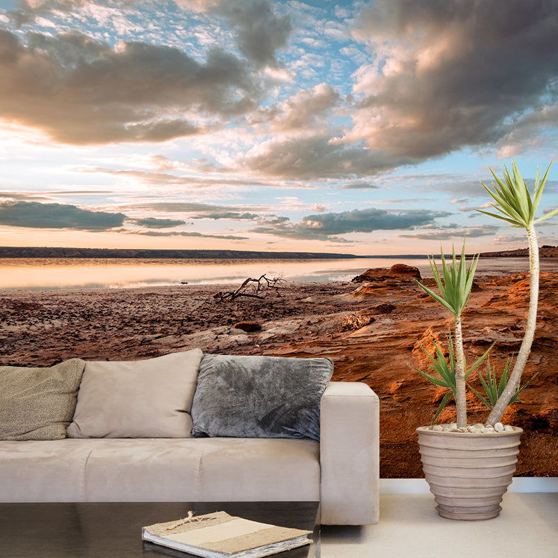 Photography Horizontal Coastal Mural Wallpaper Mildew Resistant for Bathroom