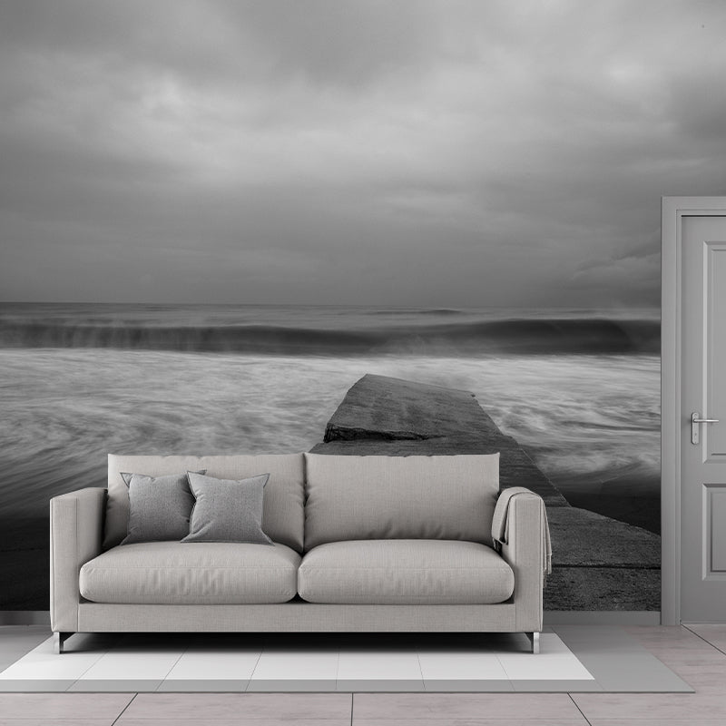 Photography Horizontal Coastal Mural Wallpaper Mildew Resistant for Bathroom