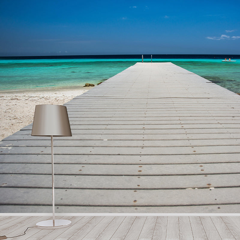 Modern Style Coastal Mural Wallpaper Mildew Resistant for Living Room Decor