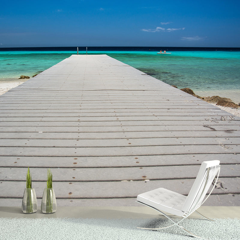 Modern Style Coastal Mural Wallpaper Mildew Resistant for Living Room Decor