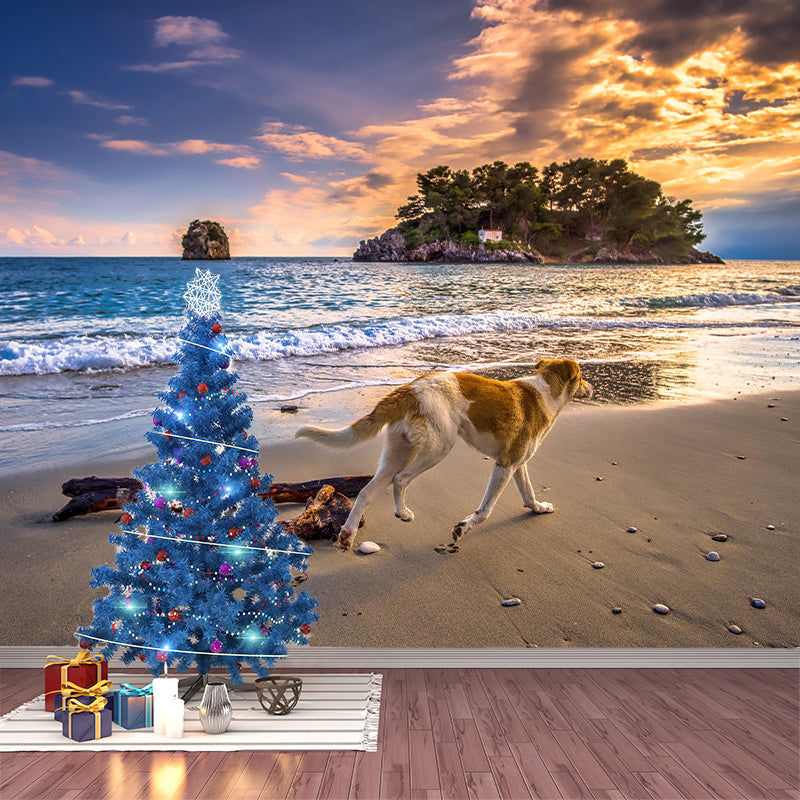 Modern Style Coastal Mural Wallpaper Mildew Resistant for Living Room Decor