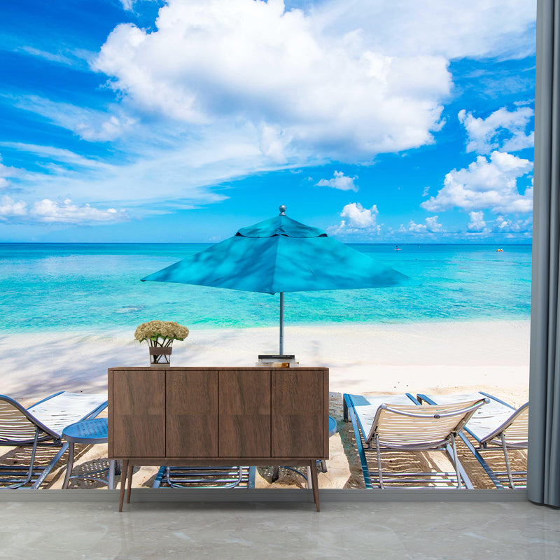 Modern Style Coastal Mural Wallpaper Mildew Resistant for Living Room Decor