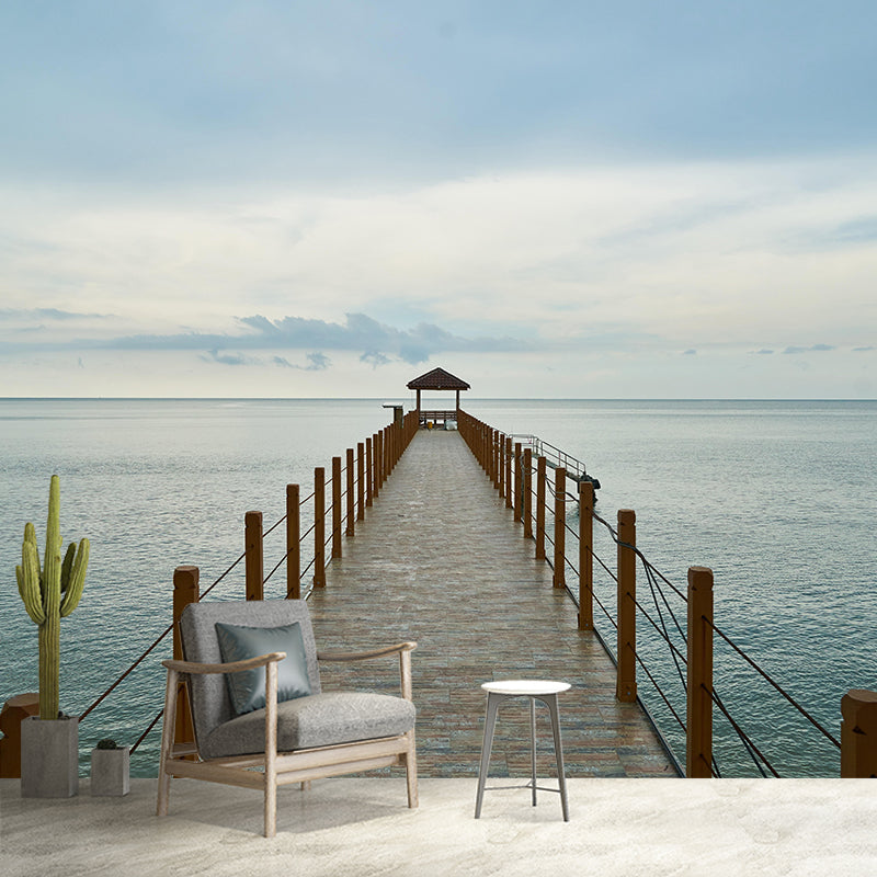 Contemporary Coastal Mural Wallpaper Mildew Resistant for Living Room Decor