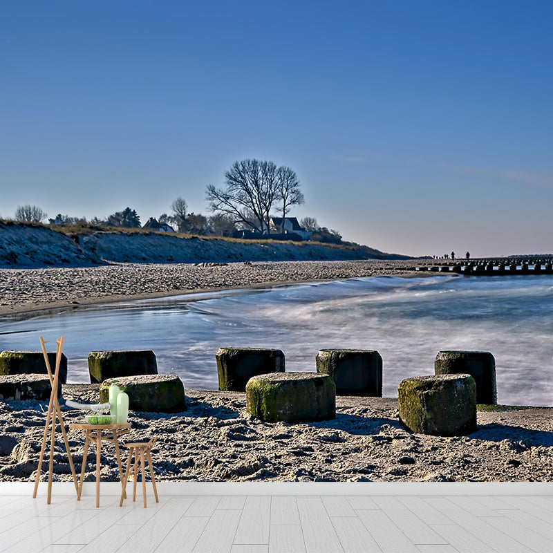 Beach Mural Wall Covering for Bathroom Decorative Mildew Resistant Wallpaper