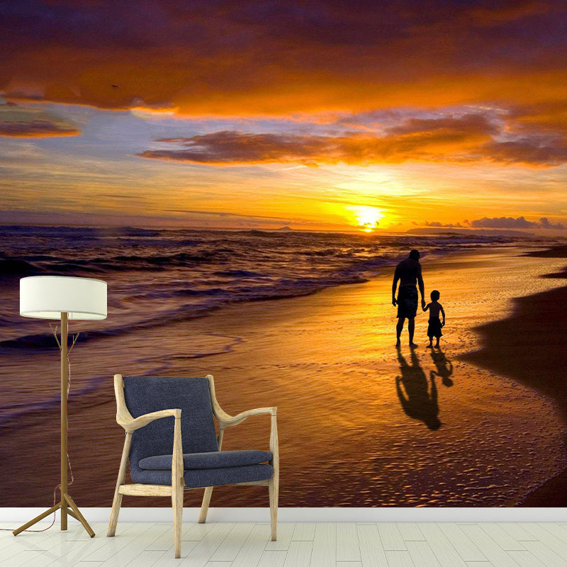 Beach Mural Wall Covering for Bathroom Decorative Mildew Resistant Wallpaper