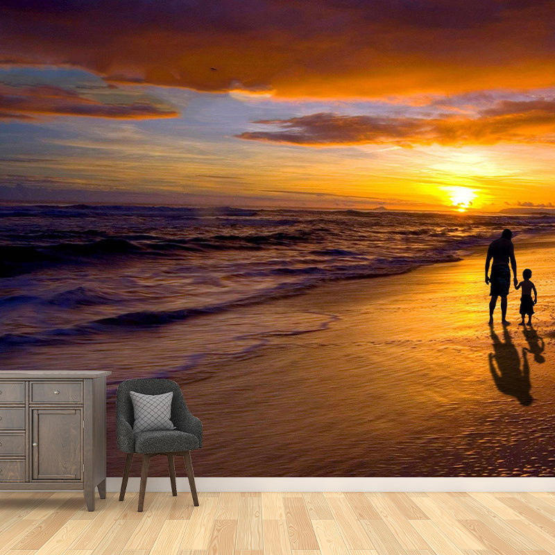 Beach Mural Wall Covering for Bathroom Decorative Mildew Resistant Wallpaper